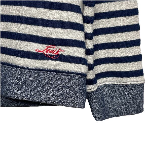 Levi's Sweatshirt Horizontal Striped Navy Gray Long Sleeve Crewneck Size Medium - Picture 7 of 8
